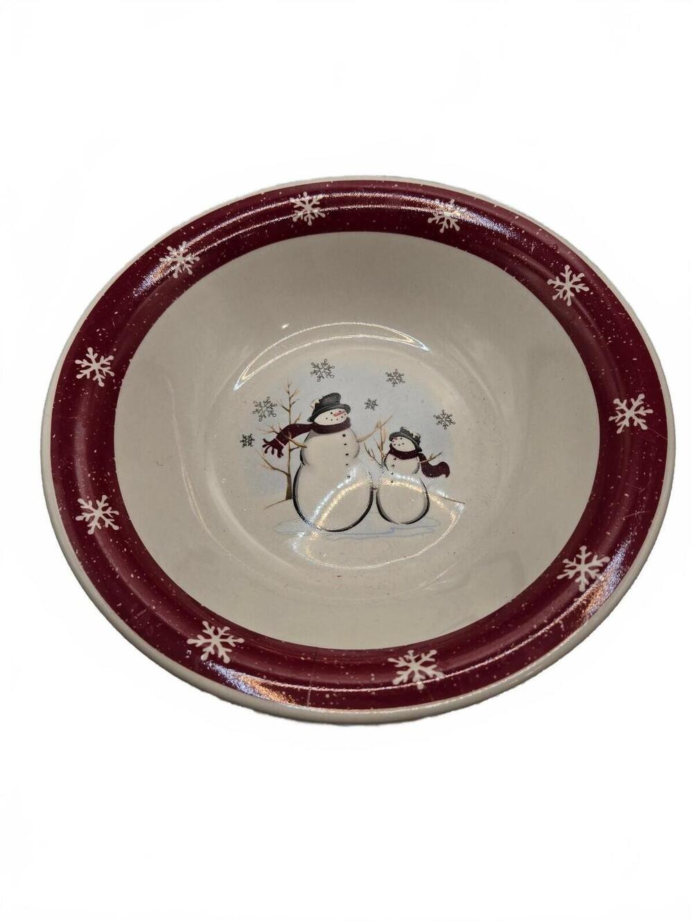 10" Royal Seasons Stoneware Vegetable Bowl with Snowman and Snowflake Border